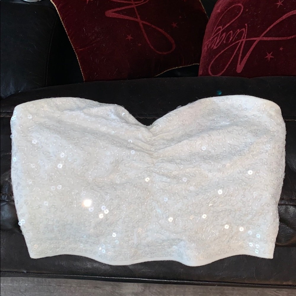 Express white sequin crop top